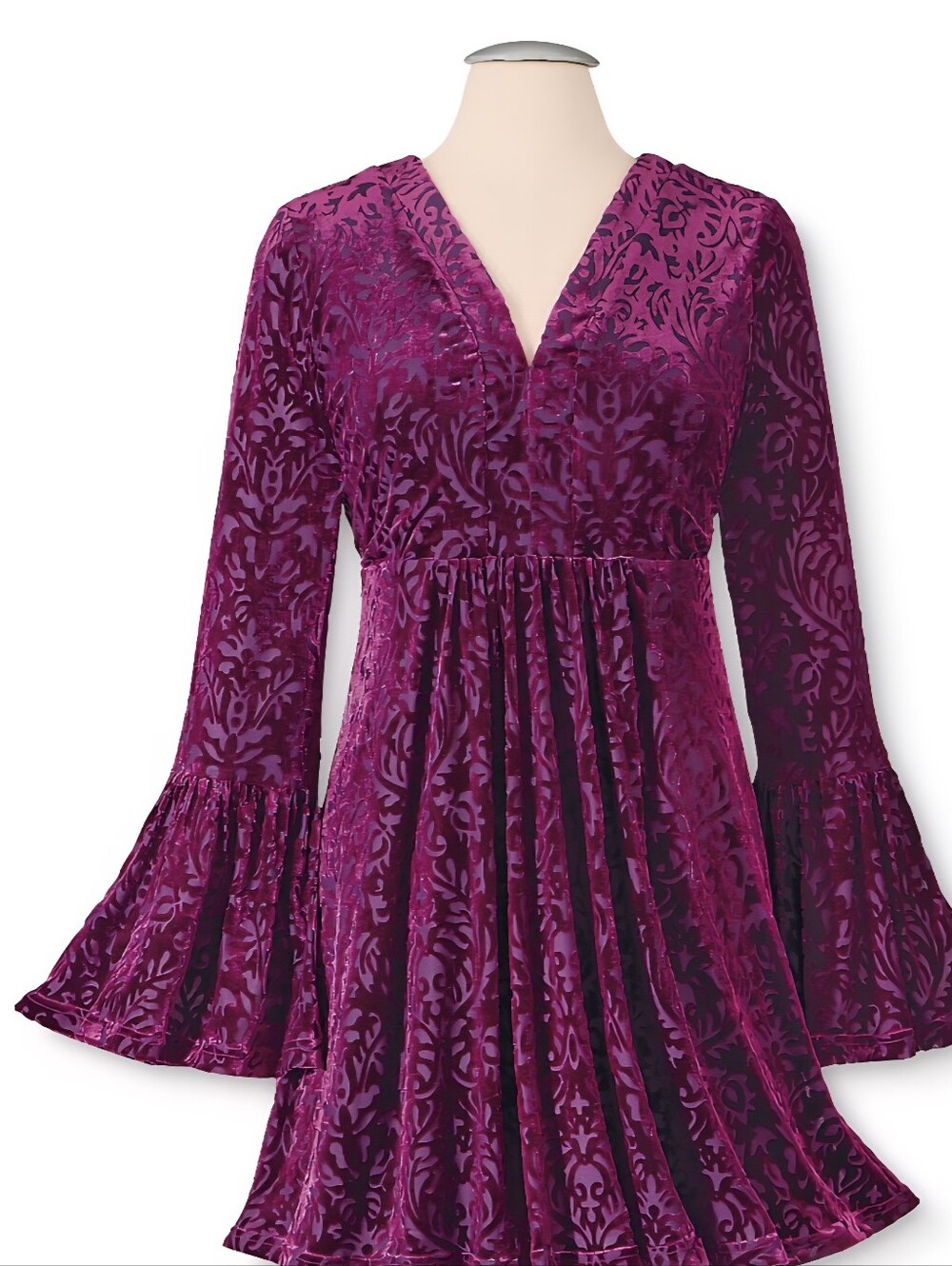 The Pyramid Collection Velvet Burnout Bell Sleeve Tunic - Magenta Purple Size 1x